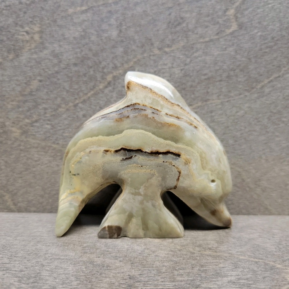 Brown Stone Carved Dolphin Figurine Figure 2.25" Tall Paperweight Paper Weight